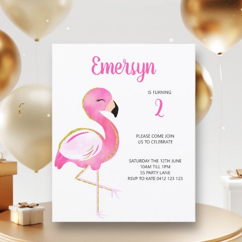 BUDGET Cute Watercolor Flamingo Pink Invitation