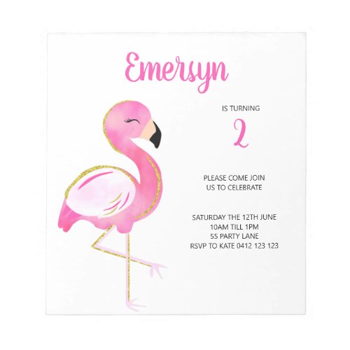 BUDGET Cute Watercolor Flamingo Pink Invitation Notepad