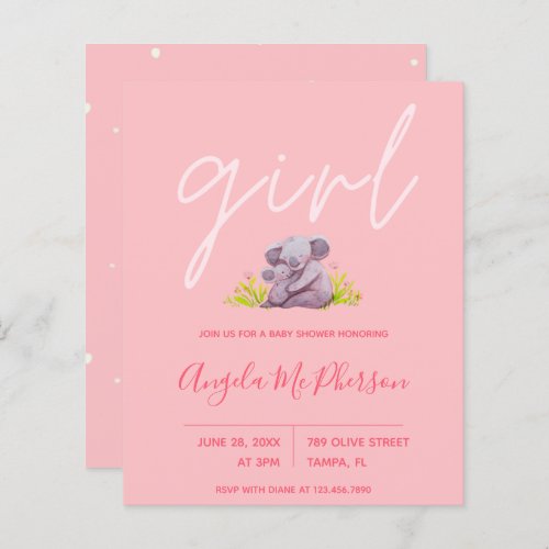 Budget  Cute Watercolor Koala Baby Shower Invite