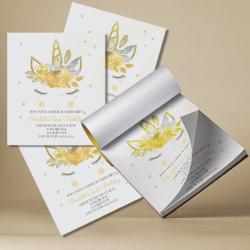 BUDGET Cute Watercolour Unicorn Yellow Invitation Notepad