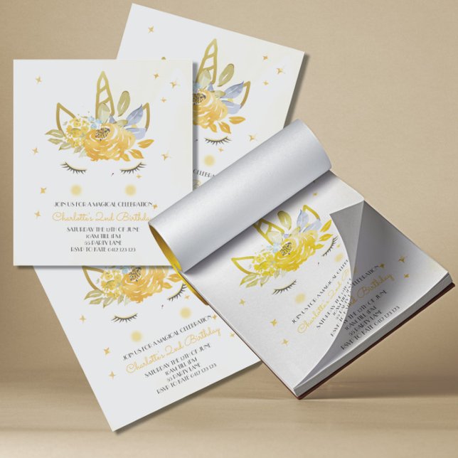 BUDGET Cute Watercolour Unicorn Yellow Invitation Notepad (Creator Uploaded)