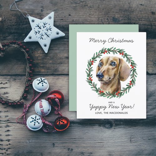 Budget Dachshund Dog Merry Christmas Wreath Card
