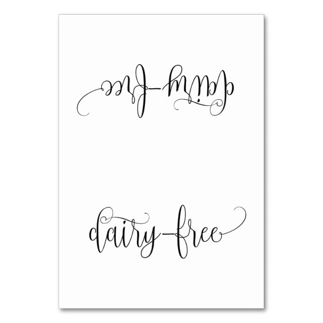 Budget Dairy Free Table Tent card (Front)
