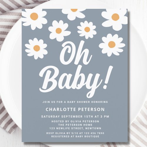 Budget Daisy Blue Baby Shower Invitation 