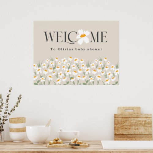 Budget daisy floral elegant baby shower welcome poster