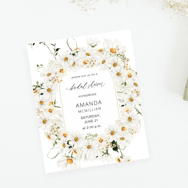 Budget Daisy White Floral Bridal Shower Flyer (Creator Uploaded)