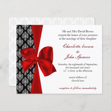 Budget Damask Black Red Wedding Invitation