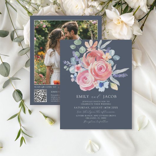 Budget Dark Blue Rose Floral Watercolor Wedding