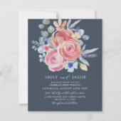 Budget Dark Blue Rose Floral Watercolor Wedding (Front)
