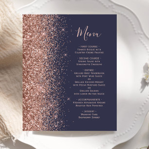 Budget Dark Blue Rose Gold Glitter Wedding Menu