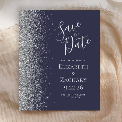 Budget Dark Blue Silver Save the Date Card