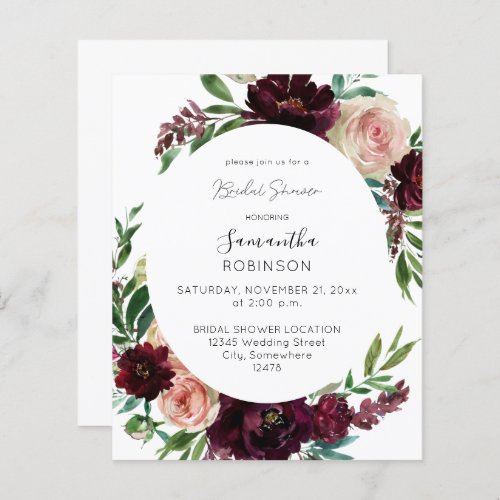 Budget Dark Burgundy  Pink Floral Bridal Shower