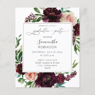 Budget Dark Burgundy& Pink Floral Graduation Party Flyer