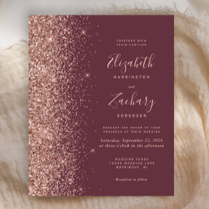 Budget Dark Burgundy Rose Gold Wedding Invitation