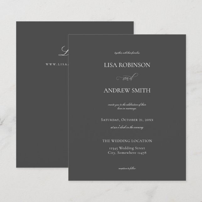 Budget Dark Gray Calligraphy Wedding (Front/Back)