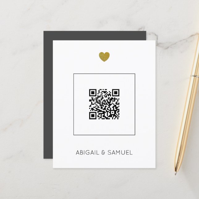 Budget Dark Gray QR Code Wedding Invitation (Front/Back In Situ)
