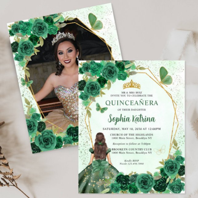 Budget Dark Green Floral Princess Photo Quince (Creator Uploaded)