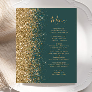 Budget Dark Green Gold Glitter Wedding Menu