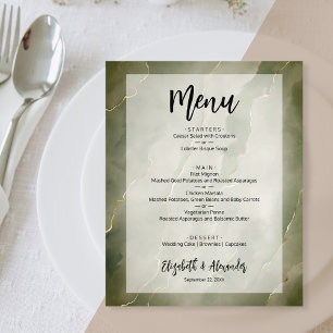 Budget Dark Green Gold Marble Wedding Menu Flyer