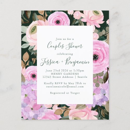 Budget Dark Green Lilac Botanical Couples Shower  