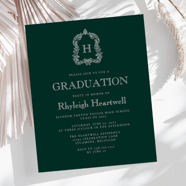 Budget Dark Green Monogram Crest Graduation Party (Creator Uploaded)