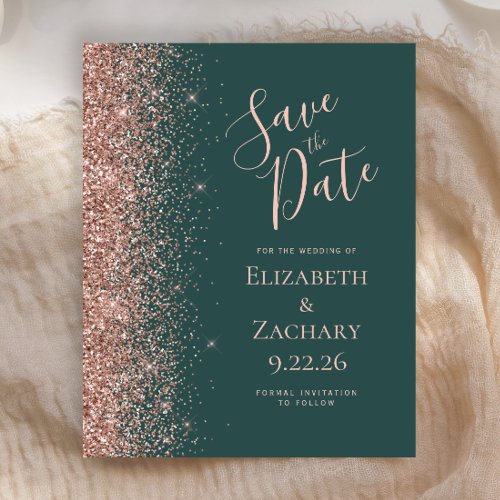 Budget Dark Green Rose Gold Save the Date