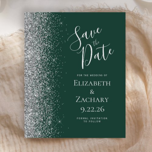 Budget Dark Green Silver Save the Date Card