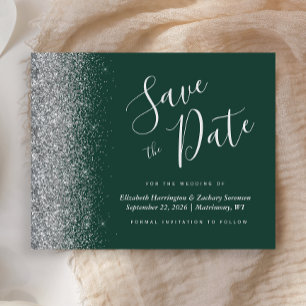 Budget Dark Green Silver Wedding Save the Date