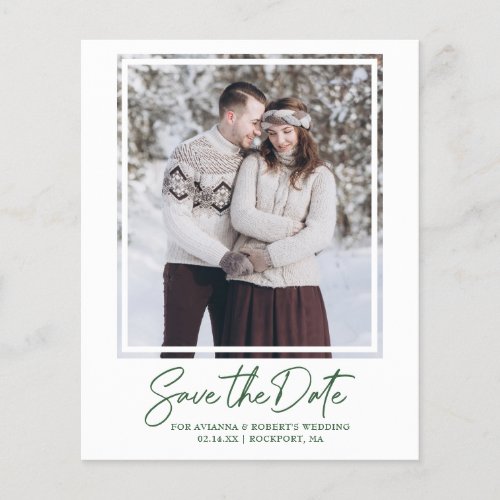 Budget Dark Green Text Photo Save the Date