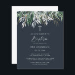 Budget Dark Navy Blue Green Leaves Baptism Invite<br><div class="desc">Can be fully customized to suit your needs.
© Gorjo Designs. Made for you via the Zazzle platform. 

// Need help customizing your design? Got other ideas? Feel free to contact me (Zoe) directly.

Optional: Background color and fonts can be changed to match your theme.</div>