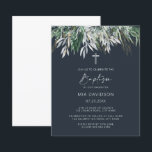 Budget Dark Navy Blue Green Leaves Baptism Invite<br><div class="desc">Can be fully customized to suit your needs.
© Gorjo Designs. Made for you via the Zazzle platform. 

// Need help customizing your design? Got other ideas? Feel free to contact me (Zoe) directly.

Optional: Background color and fonts can be changed to match your theme.</div>