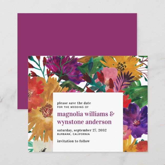 BUDGET Dark Pink Bold Floral Wedding Save The Date (Front/Back)