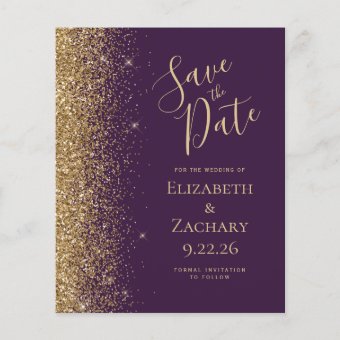 Budget Dark Purple Gold Save the Date Card | Zazzle