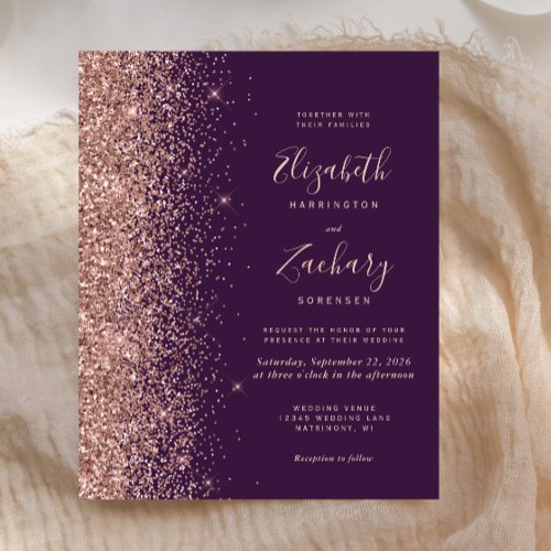 Budget Dark Purple Rose Gold Glitter Wedding