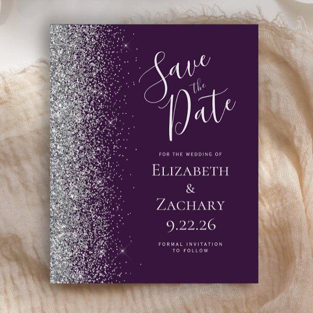 Budget Dark Purple Silver Save the Date Card (Creator Uploaded)