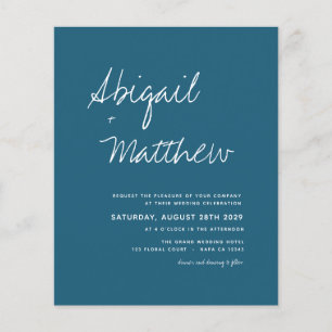 Budget Dark Teal Minimalist Wedding Invitation Fl Flyer