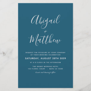 Budget Dark Teal Simple Wedding Invitation Flyer