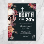 Budget "Death of her 20s" 30th birthday invitation Postcard<br><div class="desc">R.I.P. to the decade of decadence! This stylish floral design is a fun 30th birthday invitation, or you can easily customize the text for another decade (20th, 40th, etc) Featuring a gothic skull with pale apricot, black and burgundy flowers on a deep black background. Text "Death to her 20's" (customizable)...</div>