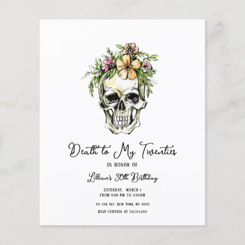 Budget Death to My 20s Floral Skull Invitation