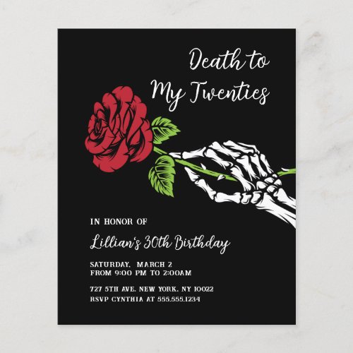 Budget Death to My 20s Rose Invitation