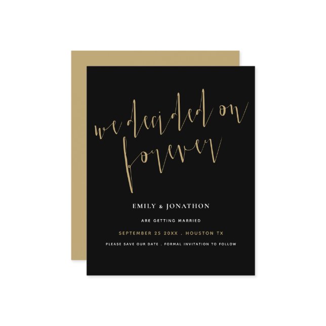 Budget Decided on Forever Gold Black Save The Date (Front/Back In Situ)
