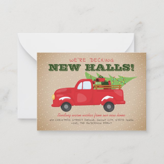 Budget Decking New Halls Christmas Truck Moving Note Card (Front)