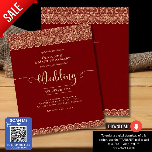 BUDGET Deep RED Gold Lace Wedding
