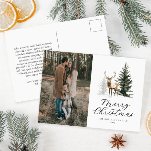 Budget Deer Family Photo Christmas Postcard