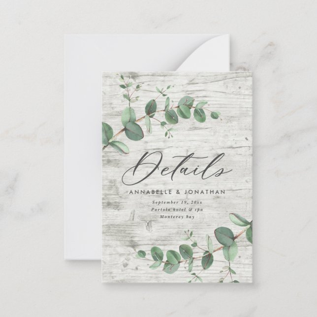budget delicate eucalyptus wedding details RSVP Note Card (Front)