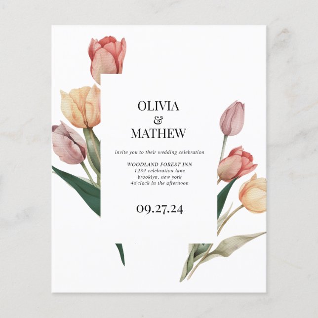 BUDGET Delicate Tulip Watercolor Frame Wedding (Front)