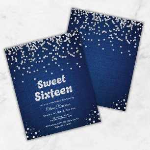 Budget Denim Sweet Sixteen 16th Birthday Invite 