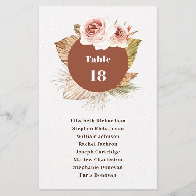 Budget desert floral boho wedding seating chart (Front)