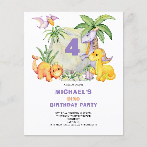 Budget Dinosaur 4th Birthday Invitation Flyer