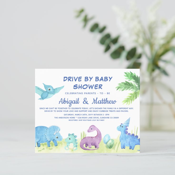 BUDGET Dinosaur Drive By Baby Shower Invitation Zazzle